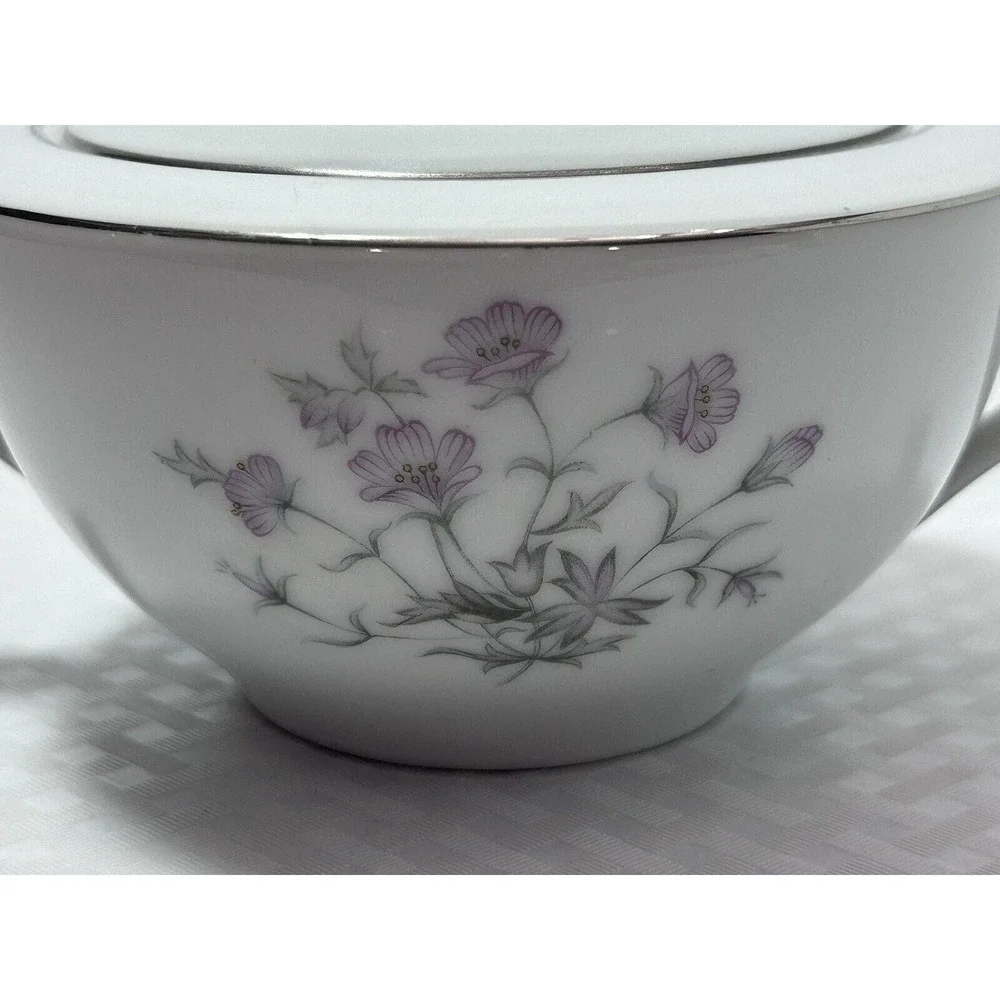 Vintage Royal M‎ By Fuji Sachet Flower Silver Rim Sugar Bowl With Lid Japan
